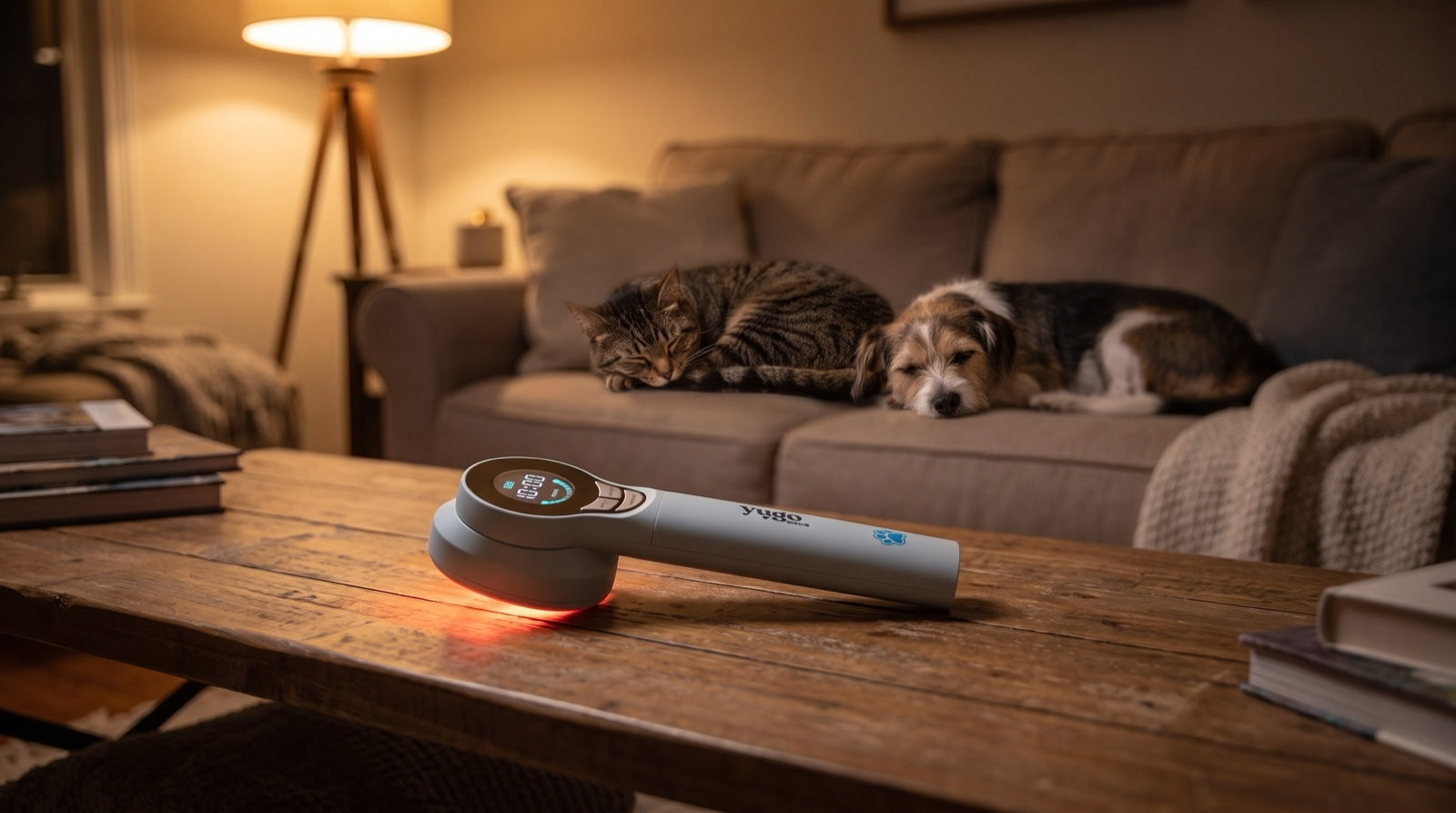 Compact red light unit glowing softly during a best pet red light therapy device under $500 comparison at home